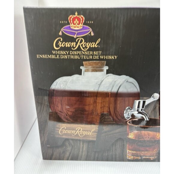 Crown Royal Whisky Dispenser Set 1L Glass, Whiskey Stones, Cup & Wooden Base NEW - Picture 2 of 5
